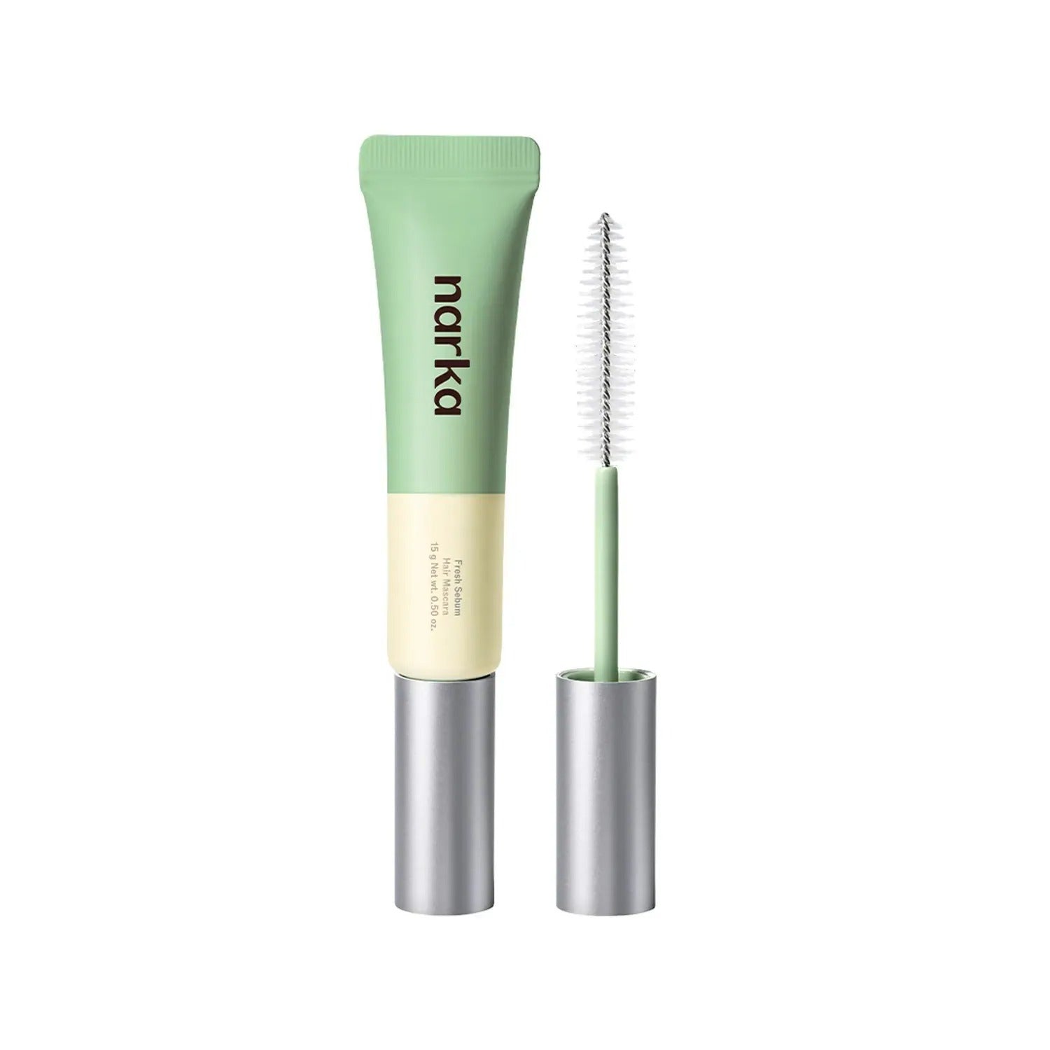 Hair sebum hair mascara tube with mint cap and silver brush applicator