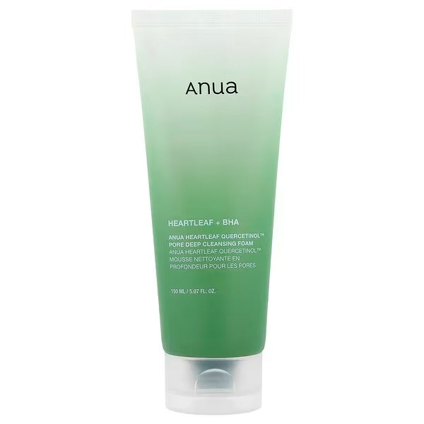 Anua pore deep cleansing foam tube, green gradient with flip-top cap