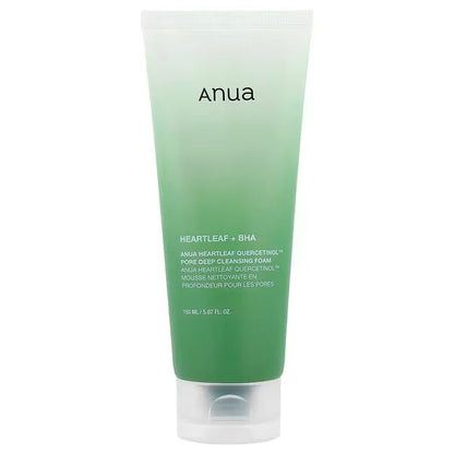 Anua pore deep cleansing foam tube, green gradient with flip-top cap