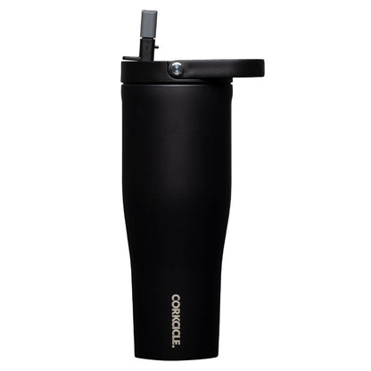 Matte black Go Cup XL travel cup with flip-top lid and handle loop