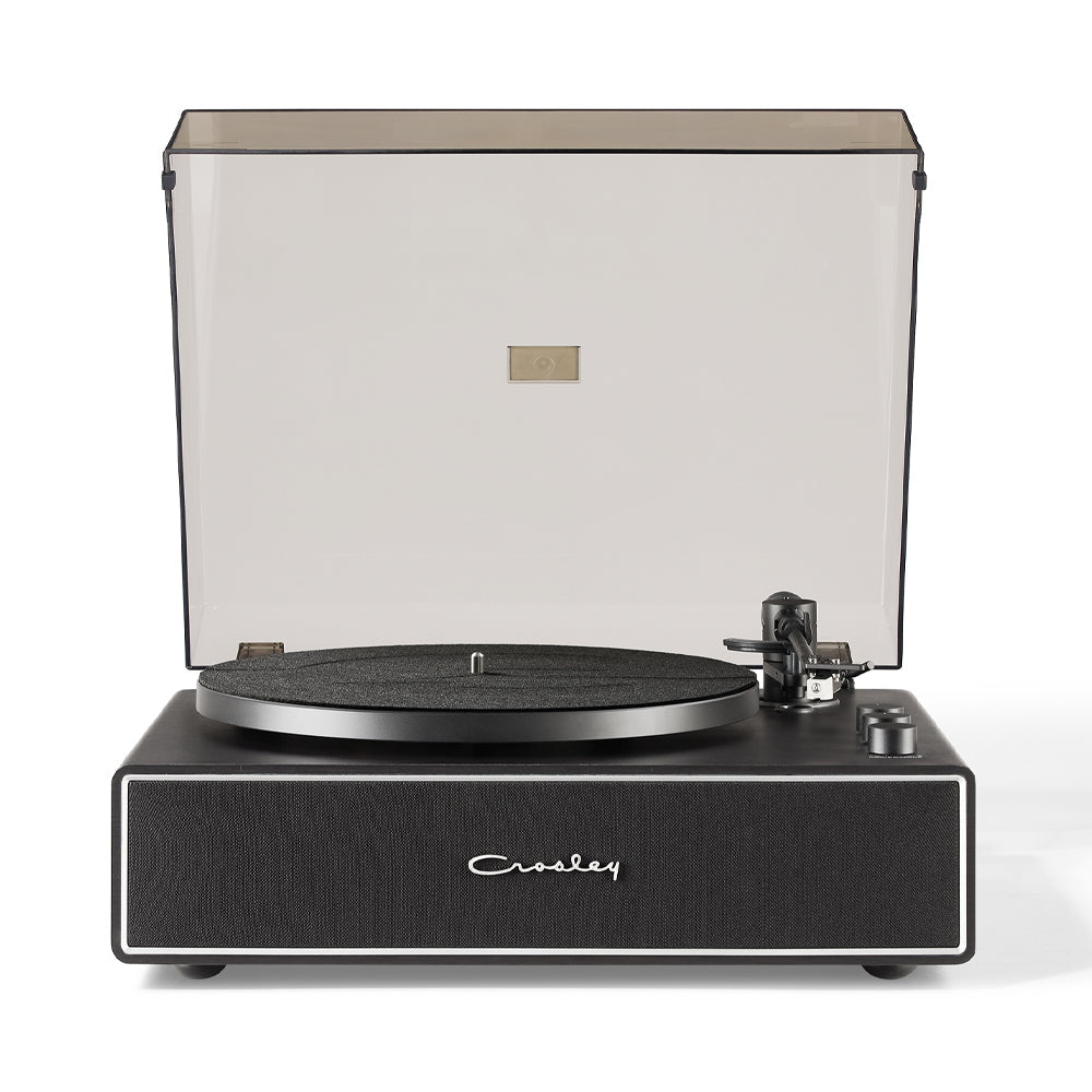 Crosley Stave 2-Speed Bluetooth Record Player Turntable with Built-in Speakers + Crosley Asheville Stand Bundle - Black