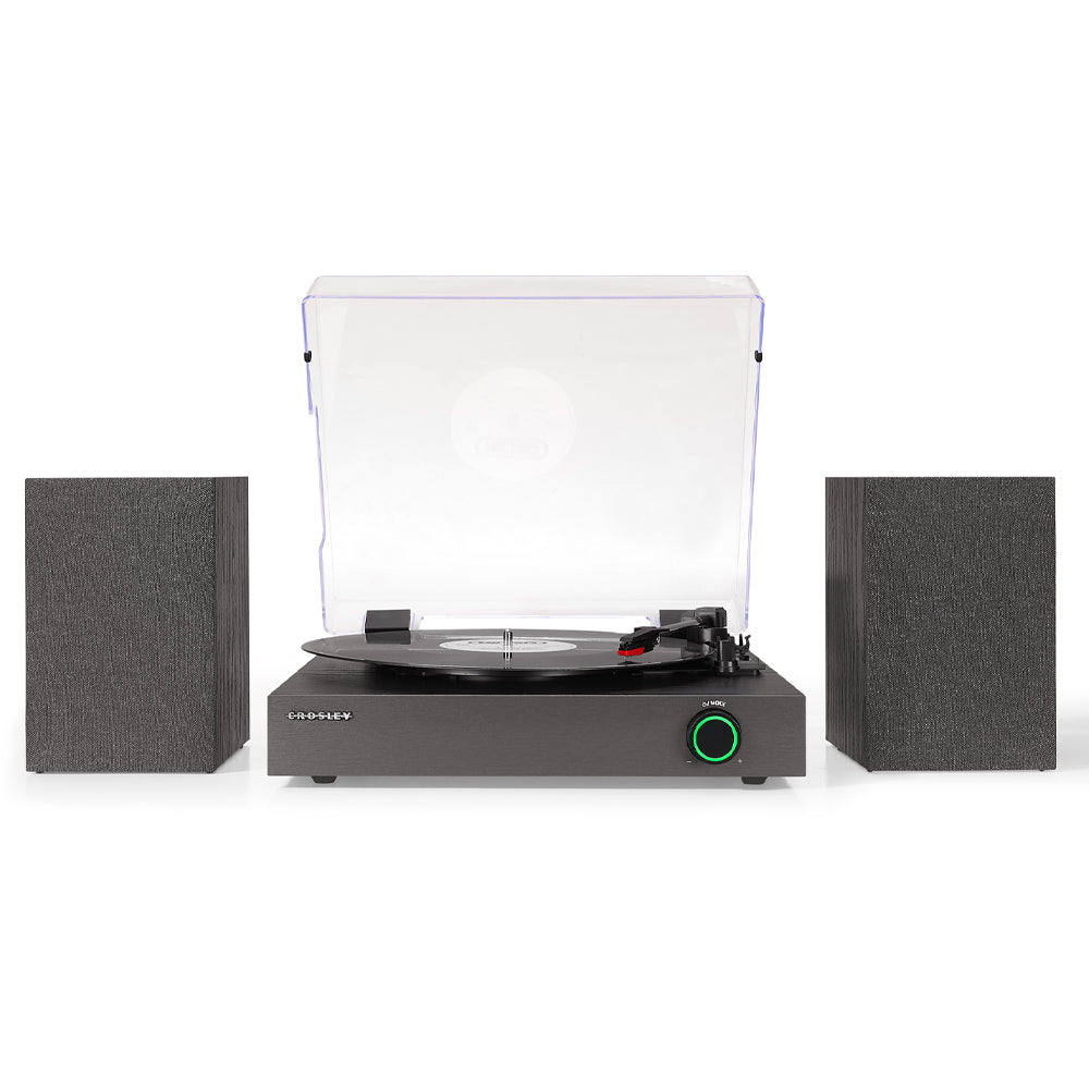 Crosley Zane 3-Speed Bluetooth Vinyl Record Player Turntable, with Matching Stereo Speakers - Black