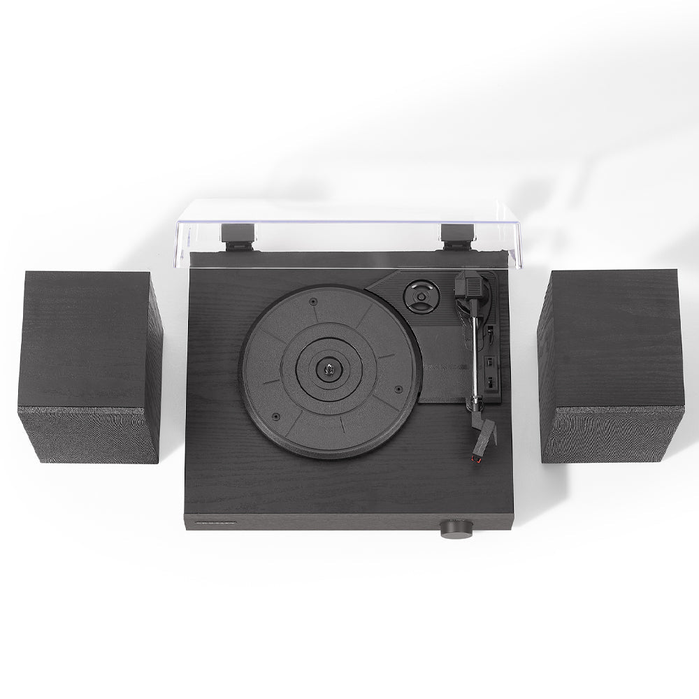 Crosley Zane 3-Speed Bluetooth Vinyl Record Player Turntable, with Matching Stereo Speakers - Black