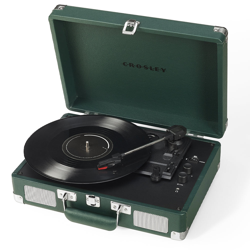 Crosley Cruiser Bluetooth Portable Turntable + Crosley Turntable  Stand Bundle - Emerald Green