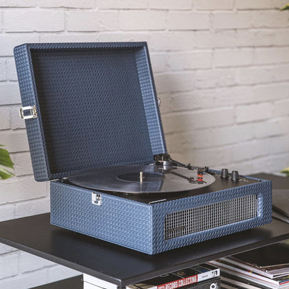 Crosley Voyager Bluetooth Portable Turntable + Entertainment Stand Bundle  - Navy