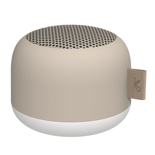 Ivory sand Bluetooth speaker, rounded body with top mesh grille