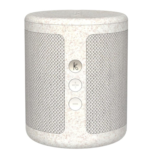 Wheat-speckled portable Bluetooth DAB+ radio speaker with side control buttons