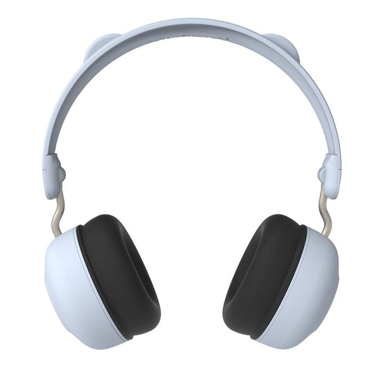 Kids over-ear Bluetooth headphones, cloudy blue with black ear cushions.