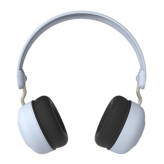 Kids Bluetooth over-ear headphones in cloudy blue with black cushioned ear pads