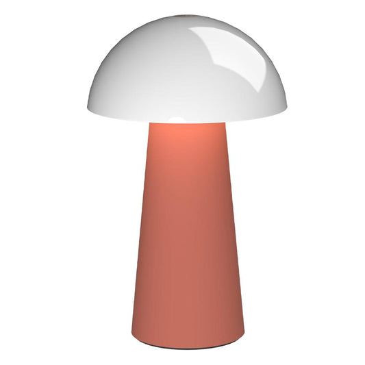 Terracotta base portable rechargeable table lamp with white dome shade