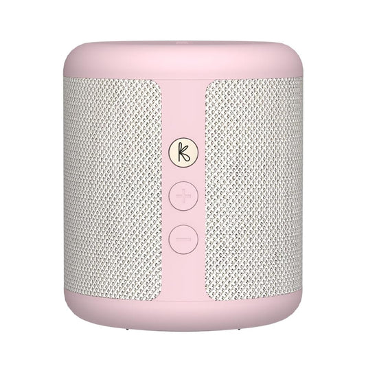 Dusty rose Kreafunk Karl Bluetooth speaker, silver mesh, side buttons