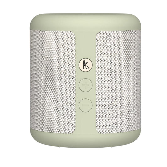 Kreafunk Karl Bluetooth speaker in dusty olive with white mesh and control buttons