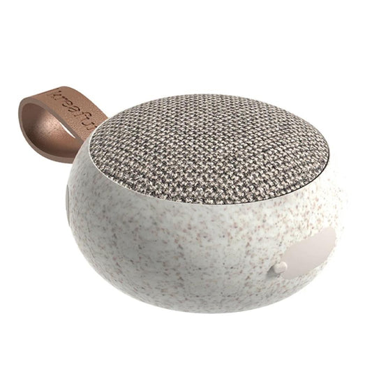 Kreafunk Ago 2 fabric Bluetooth speaker in speckled beige with carrying strap