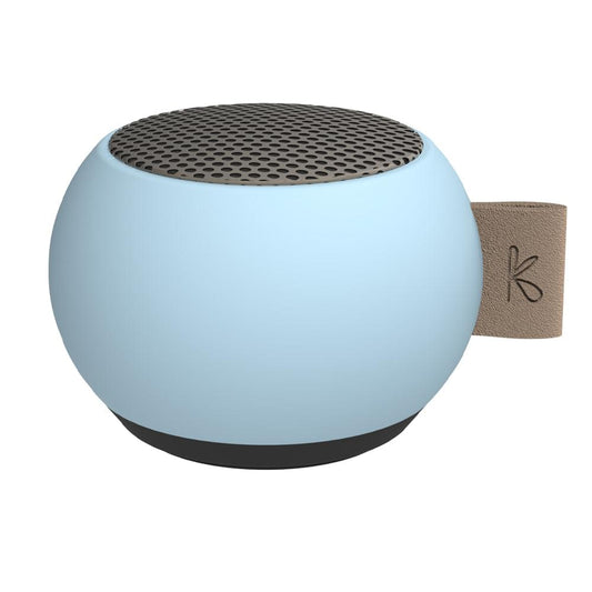 Cloudy blue mini Bluetooth speaker with top grille and side fabric loop