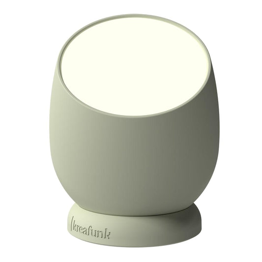 Kreafunk Beam lamp, dusty olive body with glowing round top