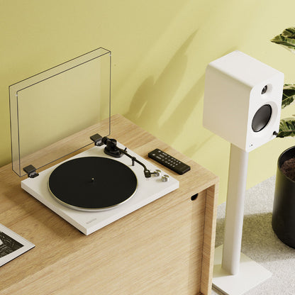 Kanto OBI3 Turntable - Matte White with Kanto ORA 100W Powered Speakers - White Bundle