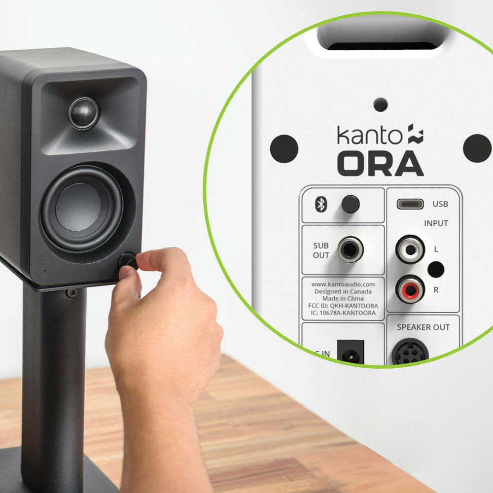 Kanto ORA4 140W Powered Reference Speakers with USB-C Input and Bluetooth - White, Pair