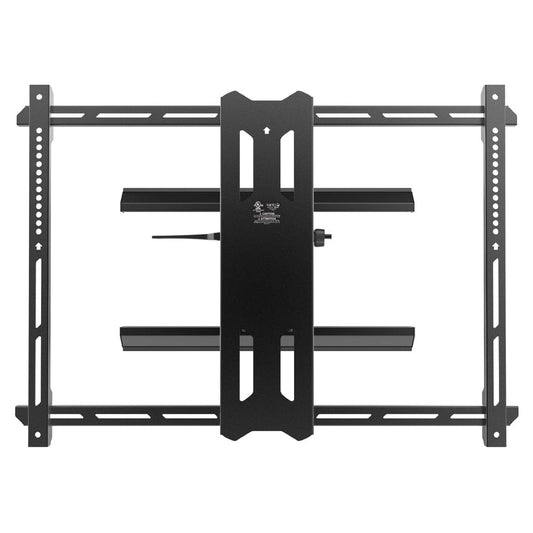 Full motion TV wall mount with black steel bracket and extendable support rails