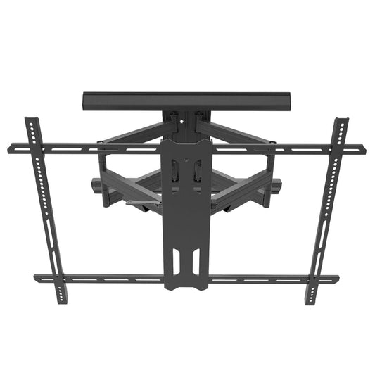 Full motion TV wall mount bracket in black metal, mounting rails and hinge