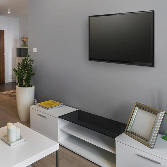 Low profile tilting TV wall mount bracket, black metal with mounting arms