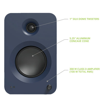 Kanto REN 200W Powered Bookshelf Speakers with HDMI ARC, USB-C, and Bluetooth 5.3 - Matte Blue, Pair