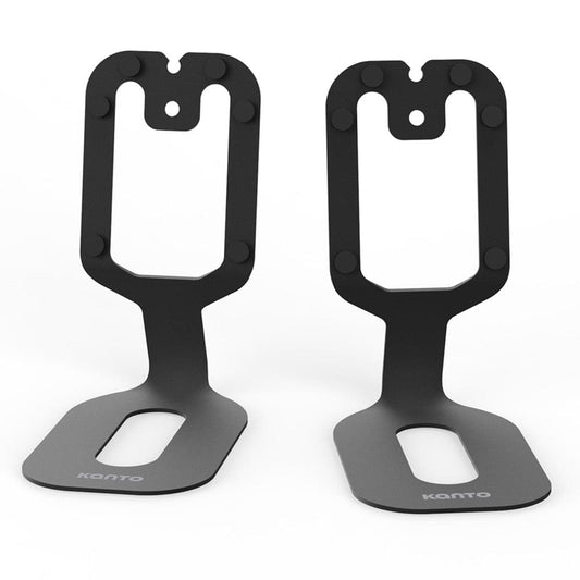 Pair of Kanto SU2 rear-mounted desktop stands, black, with U-shaped mount and base