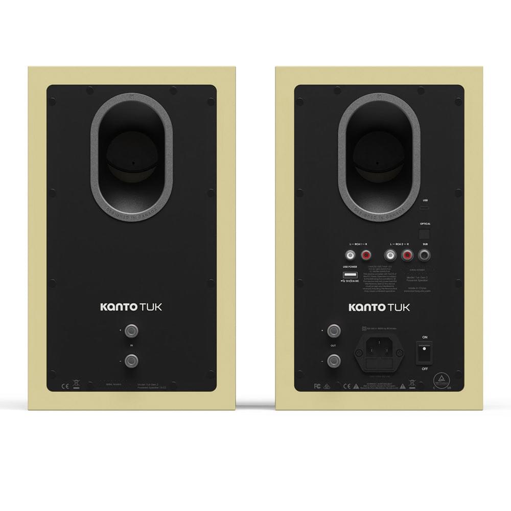 Butter powered speaker back panel with circular driver window and input controls