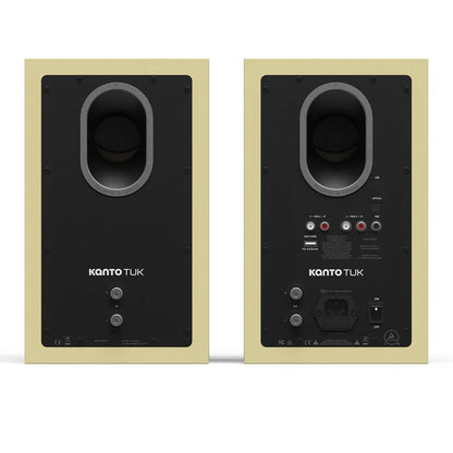 Butter powered speaker back panel with circular driver window and input controls
