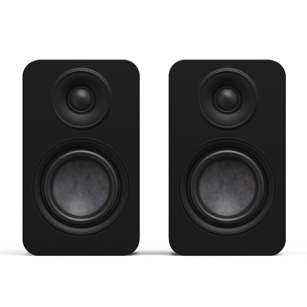 Matte black passive bookshelf speaker with 1-inch silk dome tweeter and 4-inch woofer