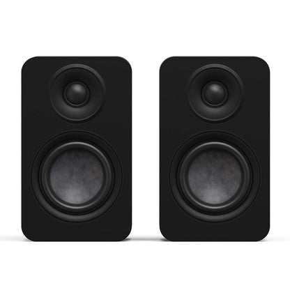 Matte black passive bookshelf speaker with 1-inch silk dome tweeter and 4-inch woofer