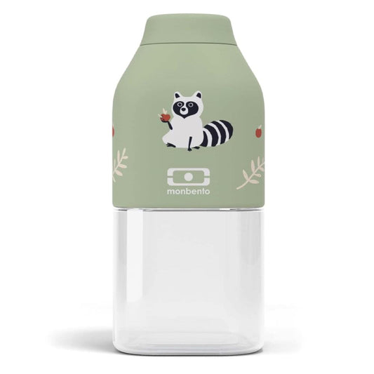 Mint green reusable water bottle with raccoon graphic and sport-style cap
