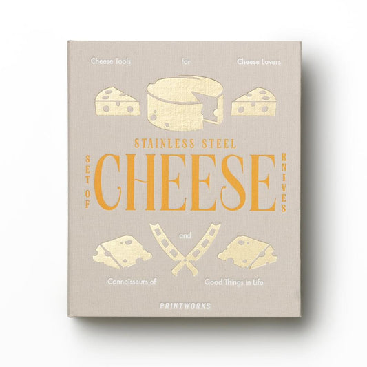 Beige cheese tools gift box with stainless steel cheese design
