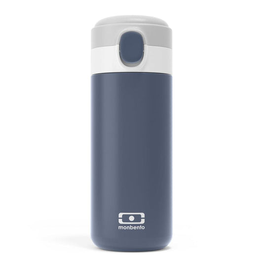Monbento MB Pop insulated bottle, blue with white lid and blue carrying loop