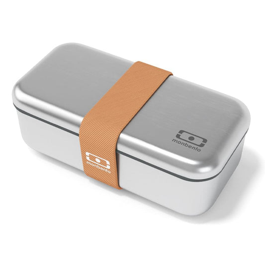 Monbento MB Sense bento box with gray lid and orange Canyon carrying strap