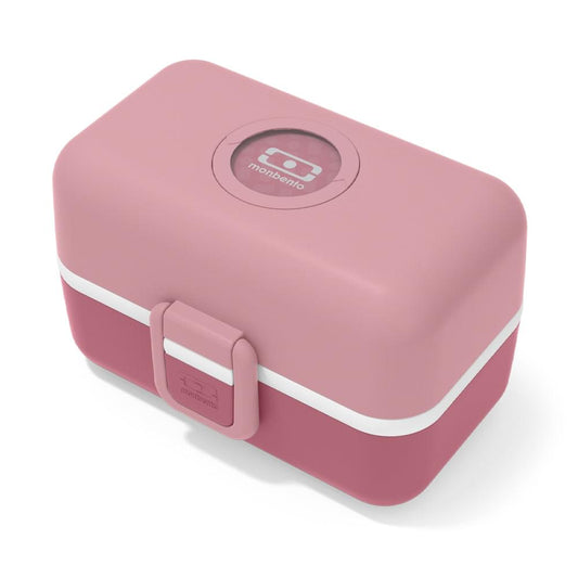 Monbento Tresor kids bento box, pink blush matte case with round logo panel