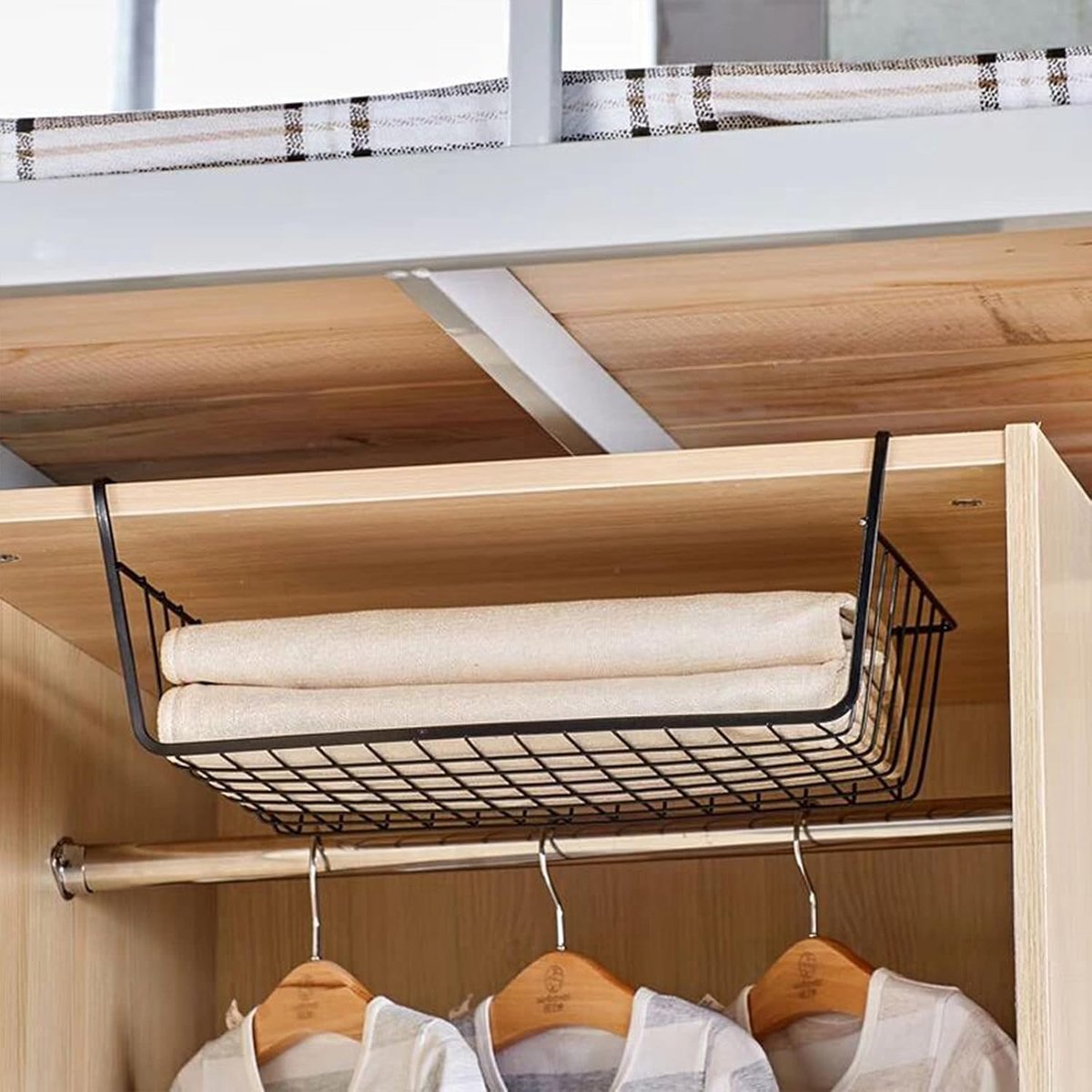 Closet Hanging Basket - 2 Pieces - Hanging Baskets - Storage Baskets - Cabinet Baskets - Tidy Hanging Basket - Hanging Basket for Closet - Hanging Basket for Under Shelf - Organizer - Desk and Kitchen Cabinet Organizer - Hanging - No Drilling Required - M