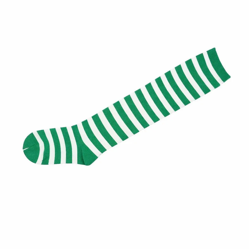 Knee High Socks Striped Ladies Long Womens Green White Stripe AU Stock