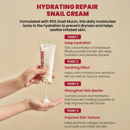 Hydrating snail cream tube with nozzle, cream flow shown coming from tip