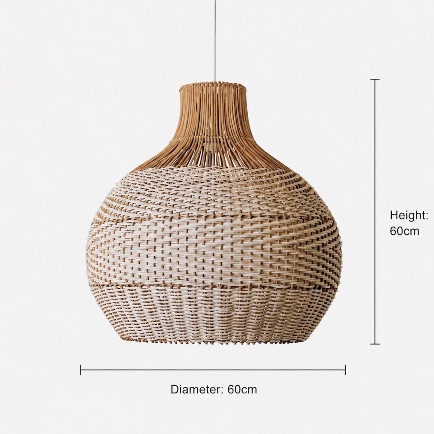 Natural rattan pendant light, larger teardrop shade; 60cm height and 60cm diameter
