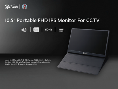 Livion 10.5″ Portable FHD IPS Monitor (1920×1280) – Built-in Speaker, HDR, 60 Hz Refresh Rate Display for CCTV & Security Systems PM101