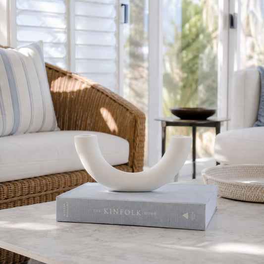 Ceramic lotus vase, white U-shaped ceramic centerpiece