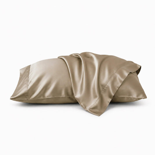 Latte-beige bamboo pillowcase set, envelope closures, smooth silky finish