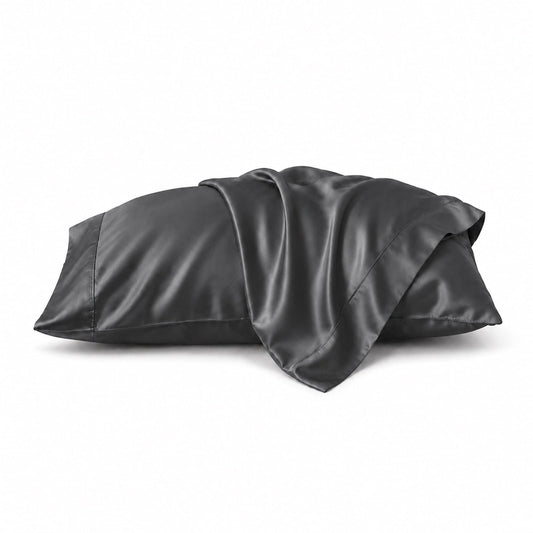 Charcoal silky bamboo pillowcase set, smooth satin-like finish, pair of pillowcases
