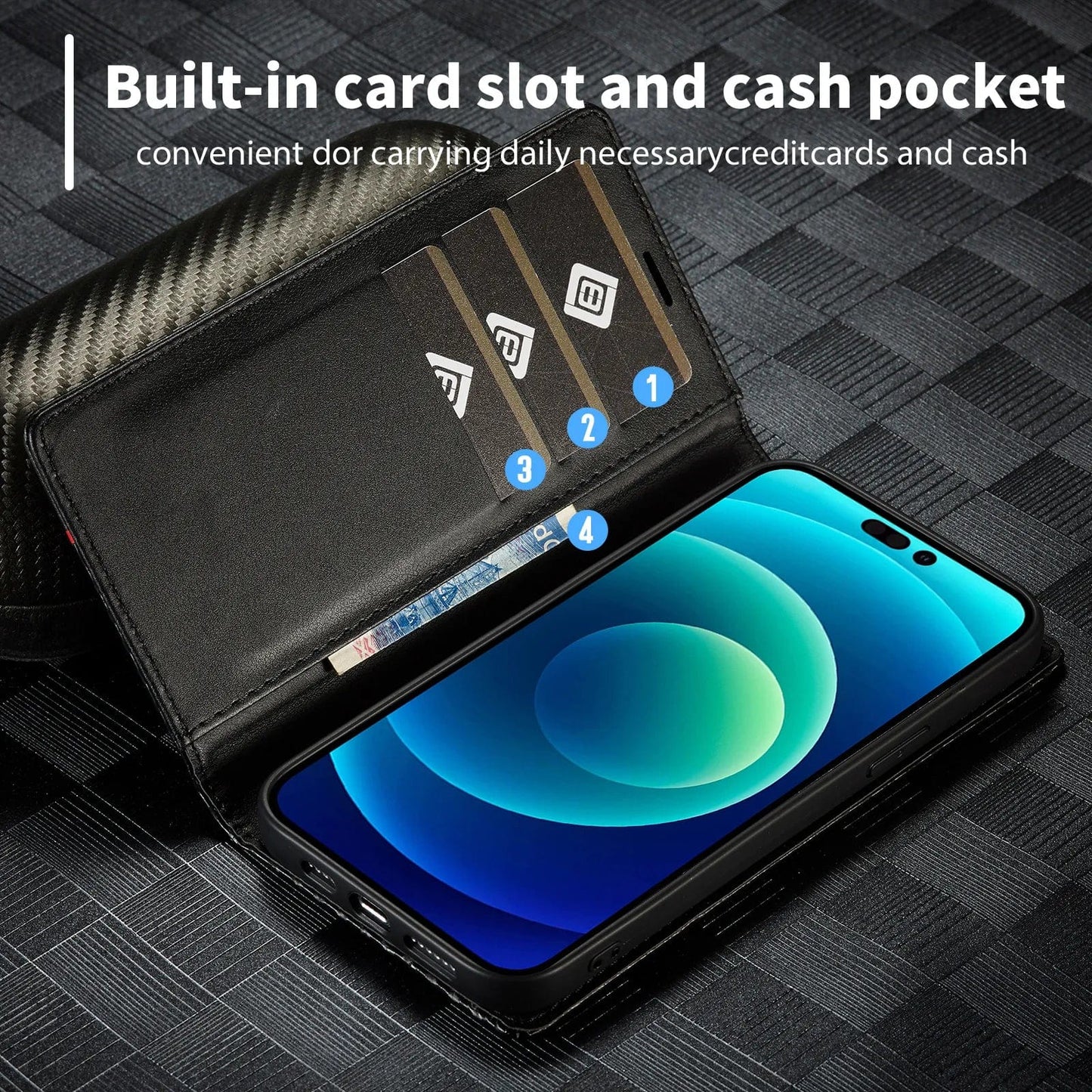 iPhone 15 Carbon Fiber Wallet Case