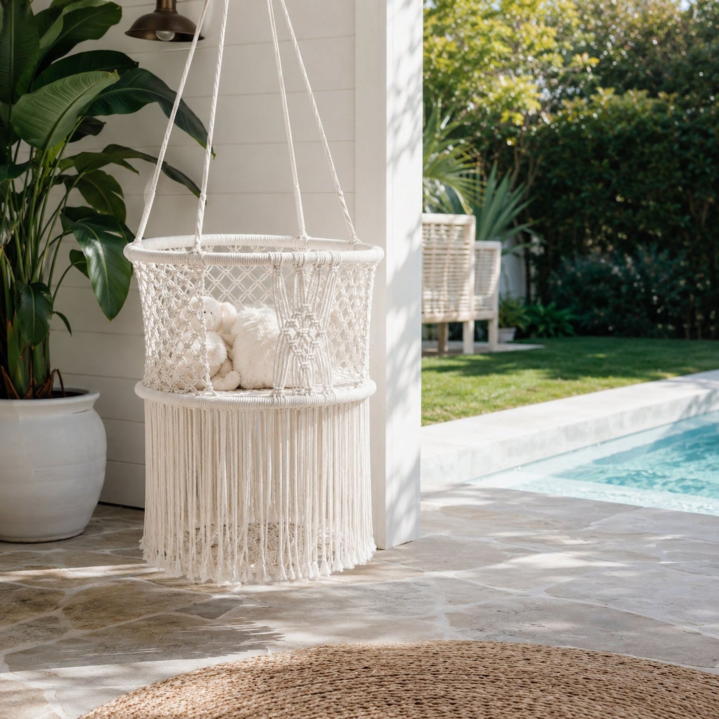 Baby Swing Chair Macrame Hanging Hammock - Cream