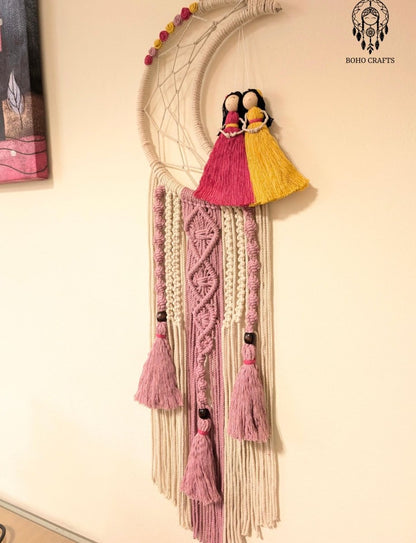 Moon Dreamcatcher with Dolls and Macrame Panel