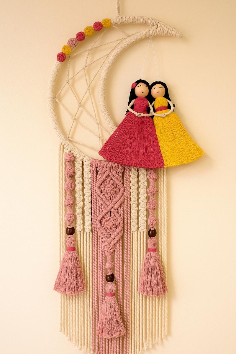 Moon Dreamcatcher with Dolls and Macrame Panel