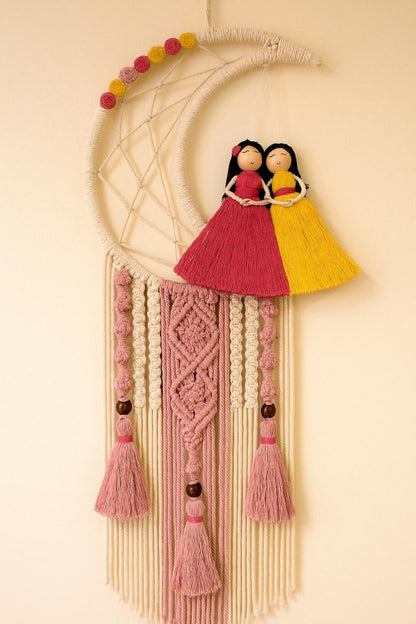 Moon Dreamcatcher with Dolls and Macrame Panel