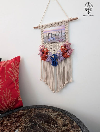 Macrame Photo and Flower Wall Hanging with Jewellery Holder