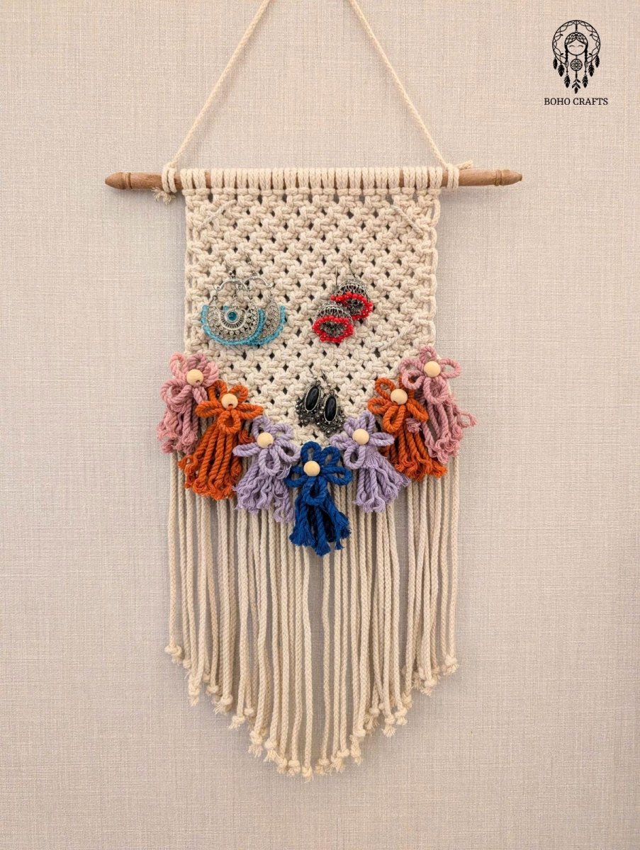 Macrame Photo and Flower Wall Hanging with Jewellery Holder